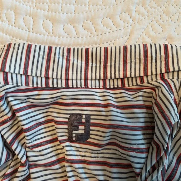 FootJoy Men's Striped Polo Shirt - Red, White, and Gray - Picture 8 of 8